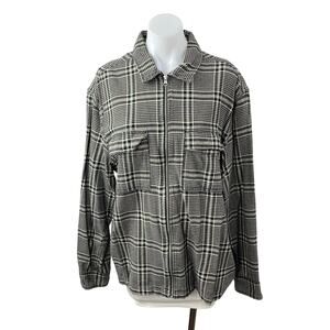 H&M Black Plaid Check Flannel Collared Long Sleeve Shirt Shacket Coat Jacket L